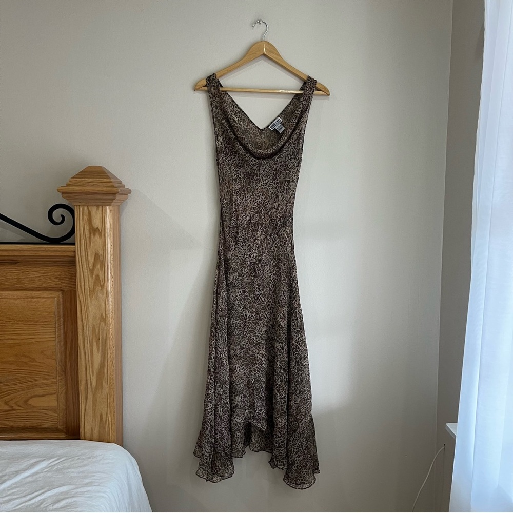 Robbie Bee Silk Brown Asymmetrical See Through Dress